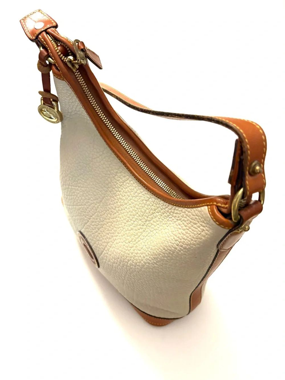 DOONEY & BOURKE Neutral Tan Pebbled All Weather Leather Hobo Bag Bucket
